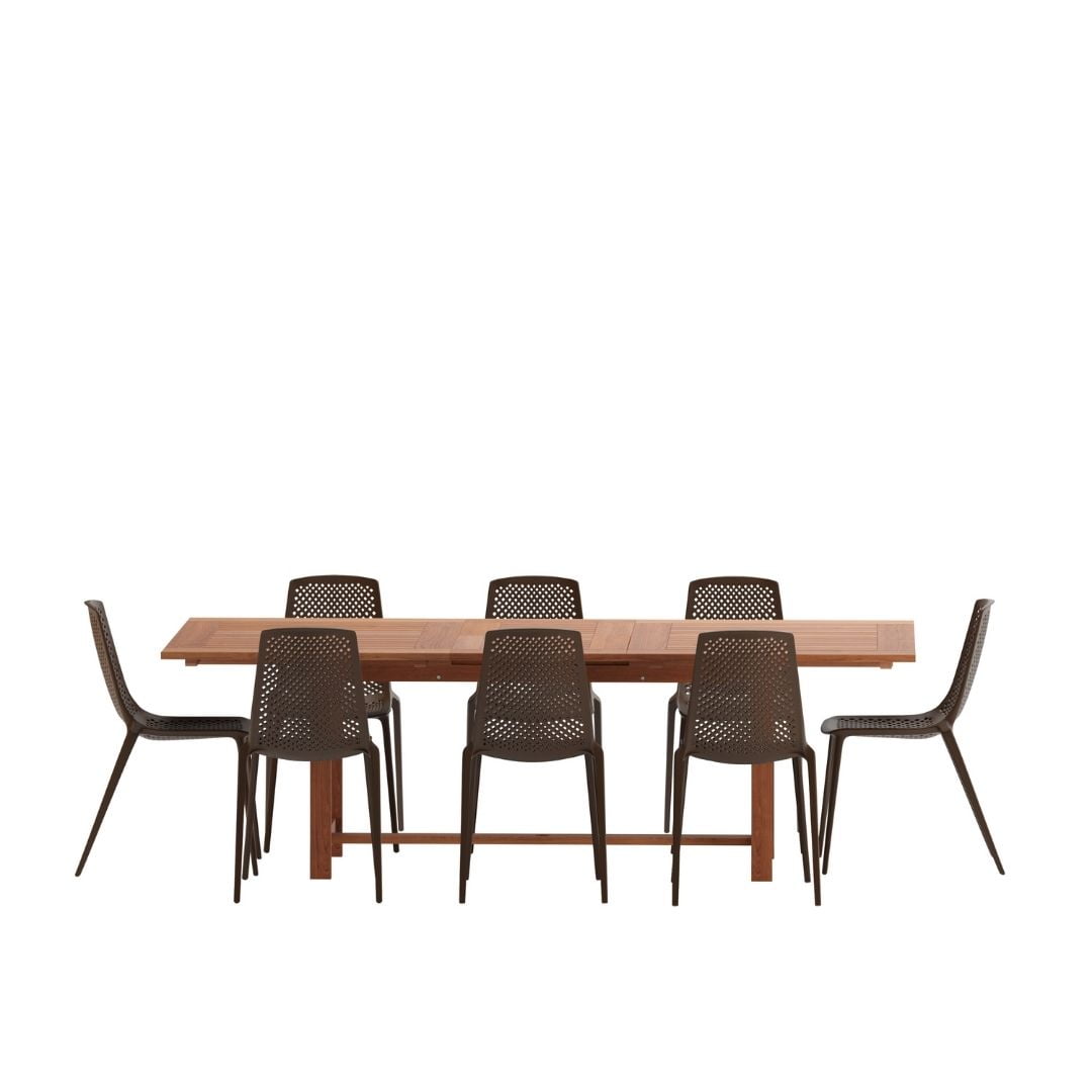 Amazonia Sakura 9-Piece Patio Dining Table Set, Eucalyptus Wood 100% FSC, Ideal for the Outdoors and Indoors, Brown