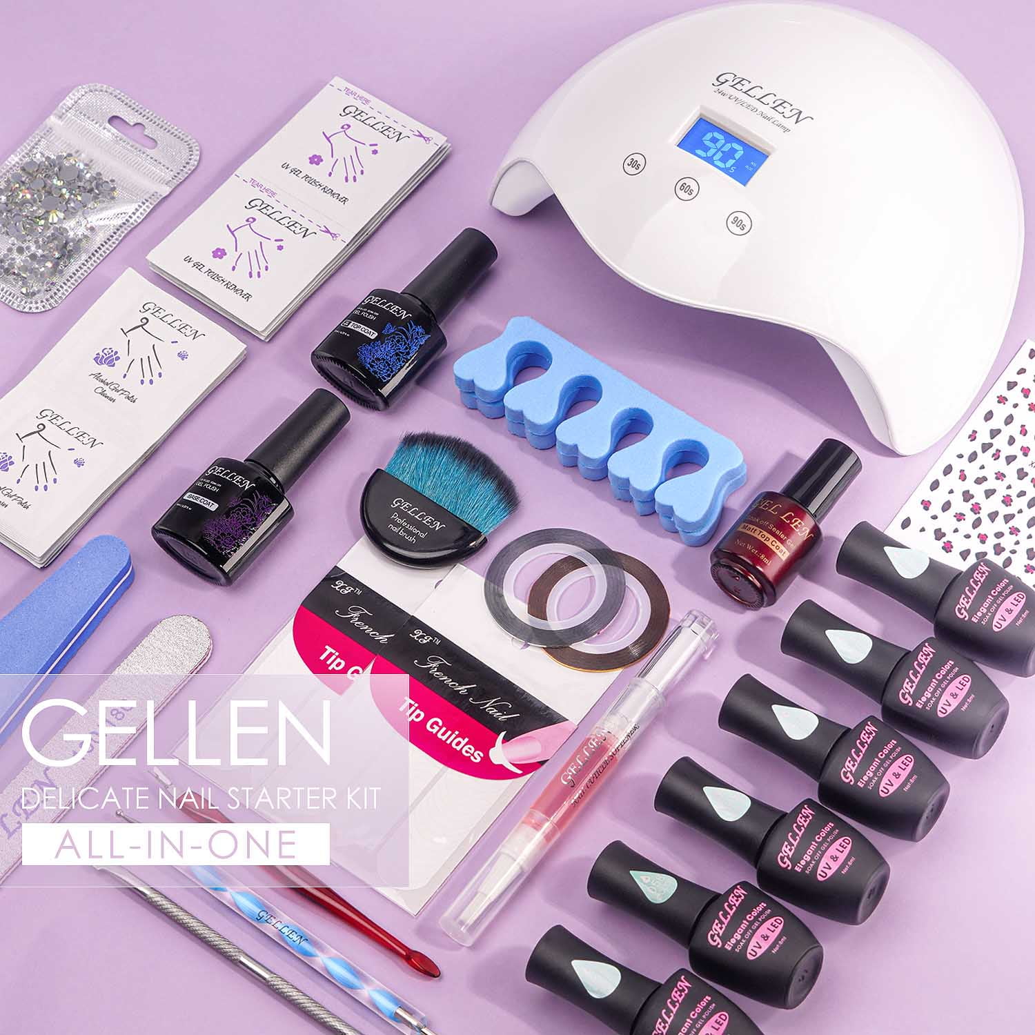 Gellen Gel Nail Polish Starter Kit with 54W UV Light, 6 Colors Light Macaron Gel Polish with Base and Top Coat, Soak Off Gel Polish Kit with UV Nail Lamp, Gel Nail Polish Kit Gift for Women