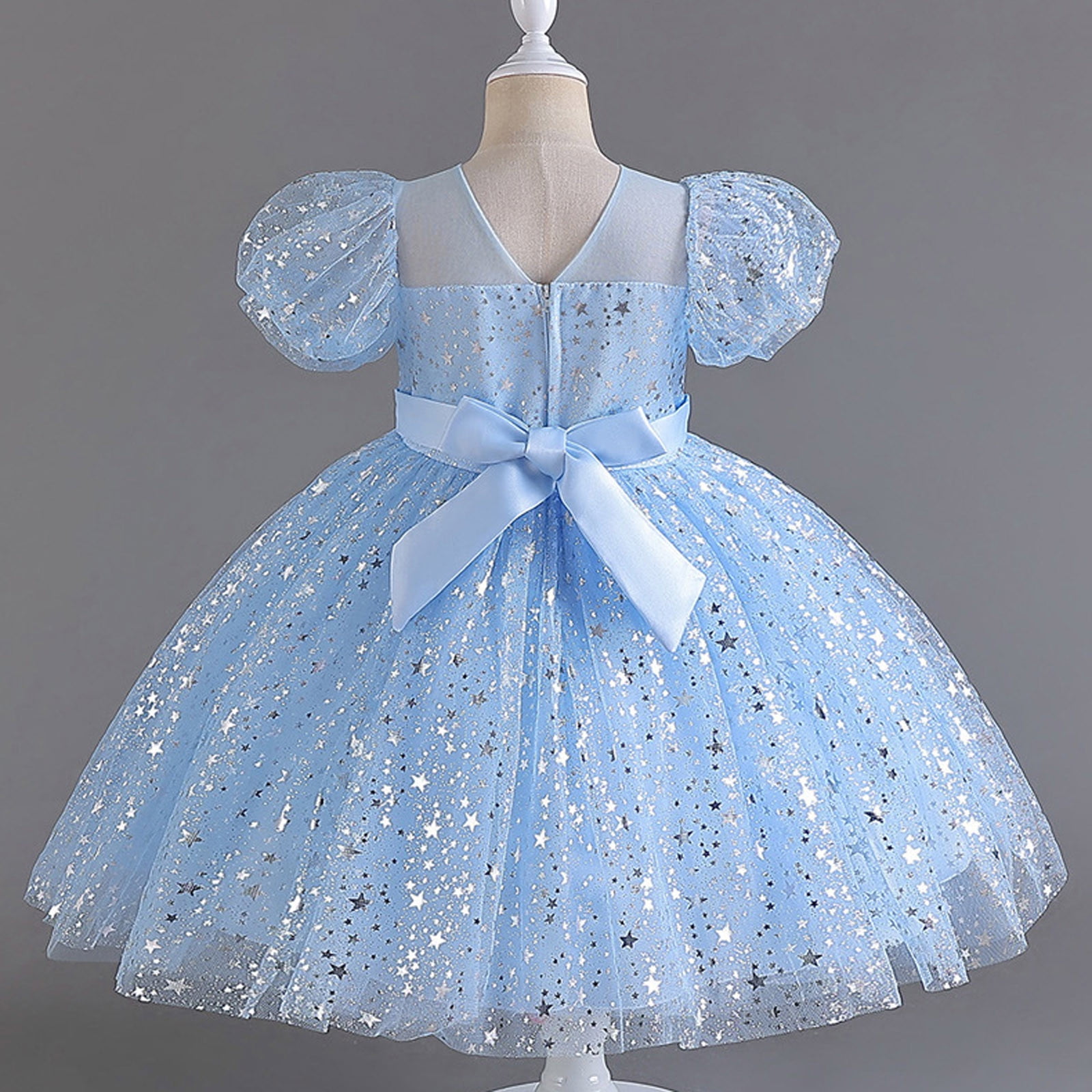 Girls Sequins Tutu-Dresses Layered-Tulle Size 4-12 Toddlers Kids Cute Short Puffed Sleeve Crewneck A-Line Birthday Evening Party Dress