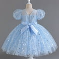 thumbnail image 5 of AUNVITO Girls Bubble Sleeve Round Neck Star Sequins Mesh Tulle Princess Party Dress Short Sleeve Evening Gown, 5 of 5