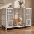 thumbnail image 4 of Heavy Duty 42 Inch Metal Dog Crate Cage, Open Top Escape Proof Kennel with Divider, Indoor Dog Cage on Wheels for Large Dog Two Dogs, Includes 2 Trays and Feeding Bowl, 4 of 8