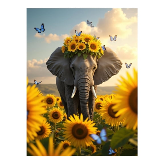 Diamond Art Kit for Adults, Elephant Sunflower Meadow Butterflies Diamond Painting for Adults Beginners, 5D DIY Diamond Art Painting Kits, Colorful Diamond Painting Craft for Home Decor 12x16