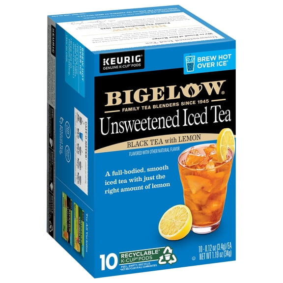 Refreshing and Zesty Bigelow Tea Unsweetened Iced Black Tea With Lemon K Cups Pods - 60 K Cup Pods Total, Pack of 6