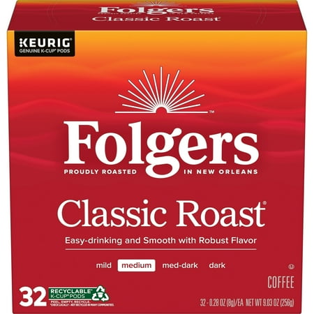 Folgers Classic Roast  Medium Roast Coffee  Keurig K-Cup Pods  32 Count Box