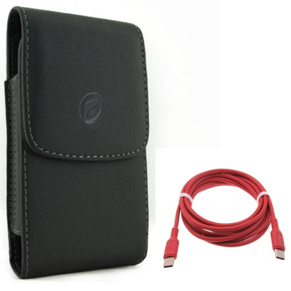 Leather Case Belt Clip w USB-C to Type-C Red 6ft Long Cable for Samsung Galaxy A53 5G,A33 5G Phones - Holster Cover Pouch Vertical, PD Fast Charger Cord Power Wire