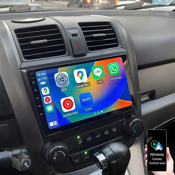 Gsuatey 4 64GB Car Stereo Radio for Honda CRV 2007-2011 with Wireless CarPlay Android Auto, Android 15 9 Inch IPS Touchscreen GPS Navigation Bluetooth FM DSP WiFi AHD Backup Camera SWC
