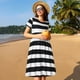 thumbnail image 4 of Balery Black And White Stripes Vestidos sueltos de manga corta para mujer, vestidos de verano 2025, vestidos casuales de corte A con vuelo., 4 of 6