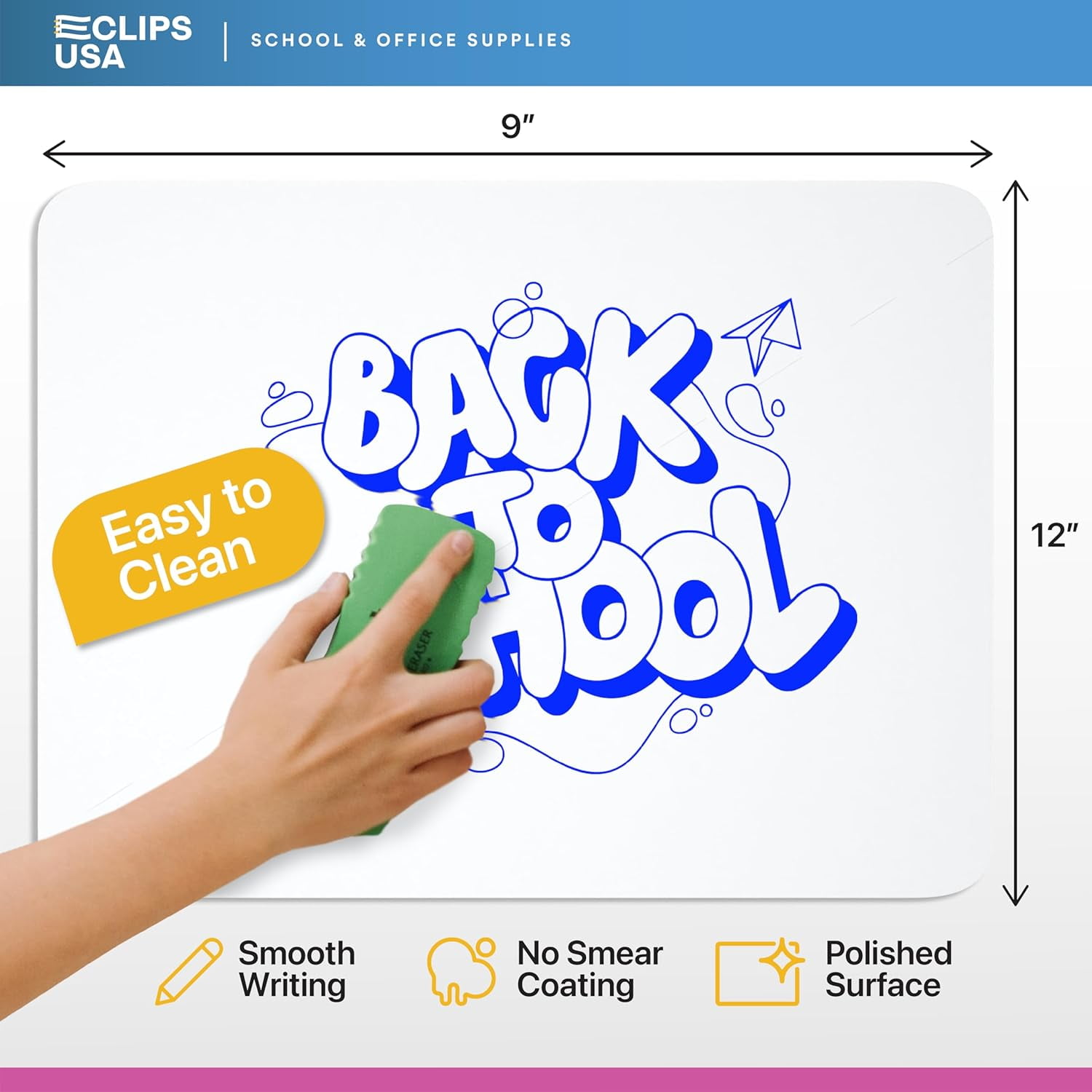 E-Clips USA Ruled Dry Erase Board, Double-Sided Mini White Board, 9” x 12”, 25-Pack