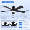 thumbnail image 5 of PHORUS 52in Ceiling Fan with Lights Flush Mount Modern Fan Light with Remote Dimmable LED 5 Blade Black for Bedroom Living Room, 5 of 10