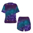 thumbnail image 6 of Wukai Purple and Green Glitter Women's Pajama Set,Short-Sleeve Top and Shorts with Elastic Waistband and Pockets for Loungewear, Yoga, and Casual Wear-Small, 6 of 8