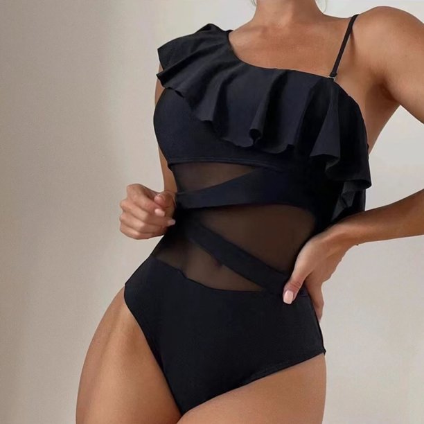 Trajes de baño para mujer, Trajes de baño para mujer, Traje de baño de mujer de color, Tirante único, Traje de baño de malla con costuras, Traje de baño para mujer