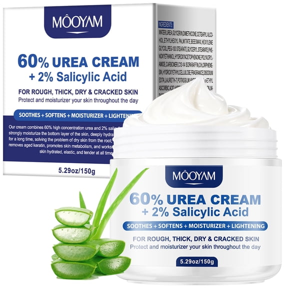 Mooyam 60% Urea Cream 2% Salicylic Acid (5.29oz/150g), Foot Cream Hand Lotion for Rough Dry Cracked Skin - Callus Dead Skin Remover
