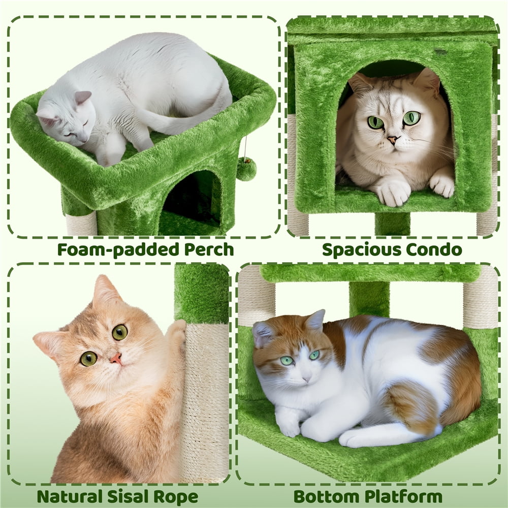 Yaheetech 23.5″ H Spacious Cat Tree with Large Top Perch, Condo & Scratching Posts, Green