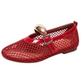 thumbnail image 5 of Rokment Womens Buckles Fishnet Ballet Flat Mary Jane Slip on Dressy Shoes Summer Fall Fashion Retro Mesh Closed Toe Comfortable Walking No Heel Mules Loafers Sandals Red Size 7, 5 of 5