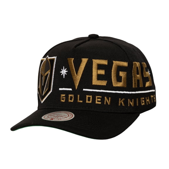 Men's Mitchell & Ness Black Vegas Golden Knights Busted Logo Wordmark Wrap-Around Pro Pinch Adjustable Hat