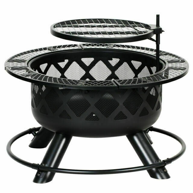 Outdoor Circular Ranch Fire, Big Horn 47 24 In W Black Steel Wood Burning Fire Pit Review