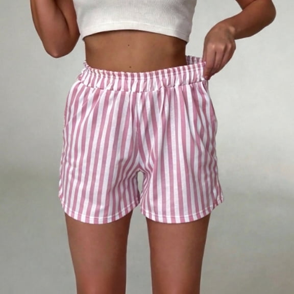 PNTUTB Summer Shorts for Women Stylish Striped Versatile Shorts Elastic High-Waisted Lightweight Breathable Loose Comfortable Casual Shorts with Pockets