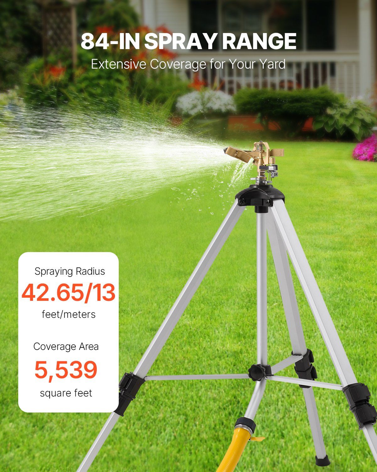 Impact Sprinkler on Tripod Base, Heavy Duty Tripod Sprinklers with Brass Head & 3/4" Connector, 360° Large Area Coverage Irrigation Sprinkler, Adjustable Heights 22-50 in, Lawn Garden Sprinkler Gray
