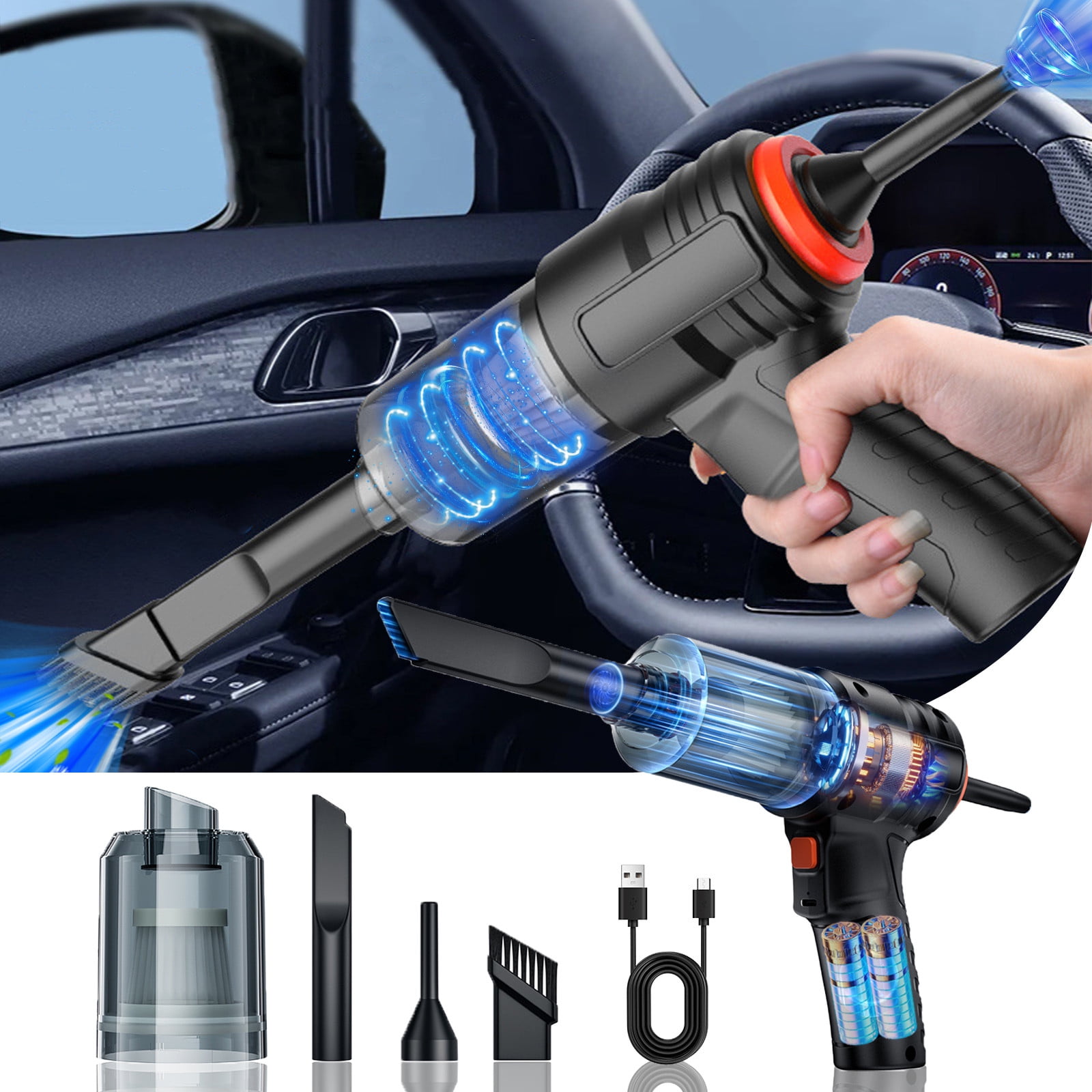 Amzcrzy Robot Vacuum and Mop, Cleaning Supplies, Handheld Car Vacuum Cleaner Powerful Suction With Light Car Vacuum Cleaner Mini Dusts Buster With USB Portable Vacuum Cleaner Plastics Vacuum clean