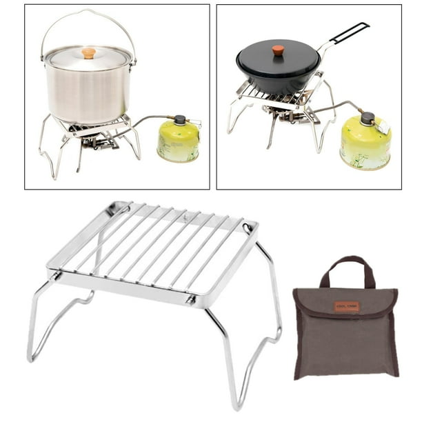 Parrilla portátil para acampar Compacta Mini de acero inoxidable Fogata Carbón vegetal Barbacoa de gas Parrilla Estufa Soporte para mochileros, Sender