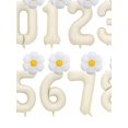 thumbnail image 3 of 3pcs 40Inch Cream White Number And Small Daisy Foil Balloons Set For 0-9 Kids Birthday Party Supplies, 3 of 3
