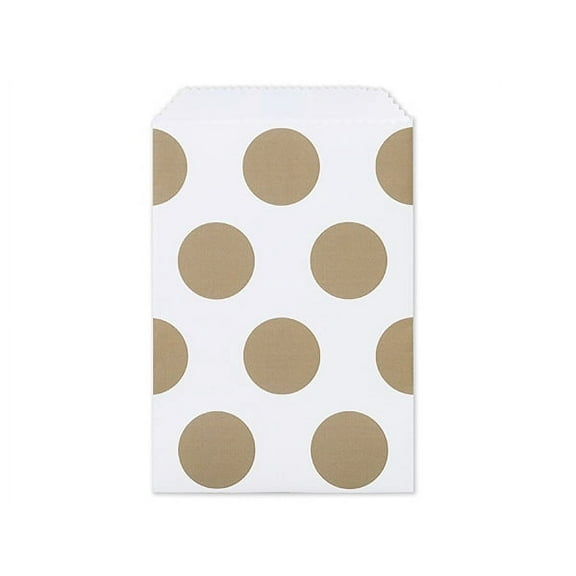 100 Pack, Gold Polka Dots Paper Merchandise Bags, 4.75x6.75" for Food Packaging, Made in USA