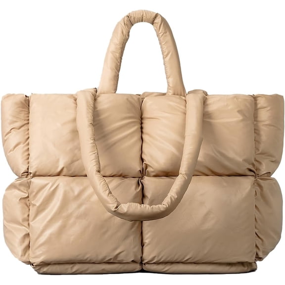 LinYooLi Puffer Tote Bag, Large Puffy Bags for Women Light Winter Down Cotton Padded Quilted Tote Bag Shoulder Handbag Purse