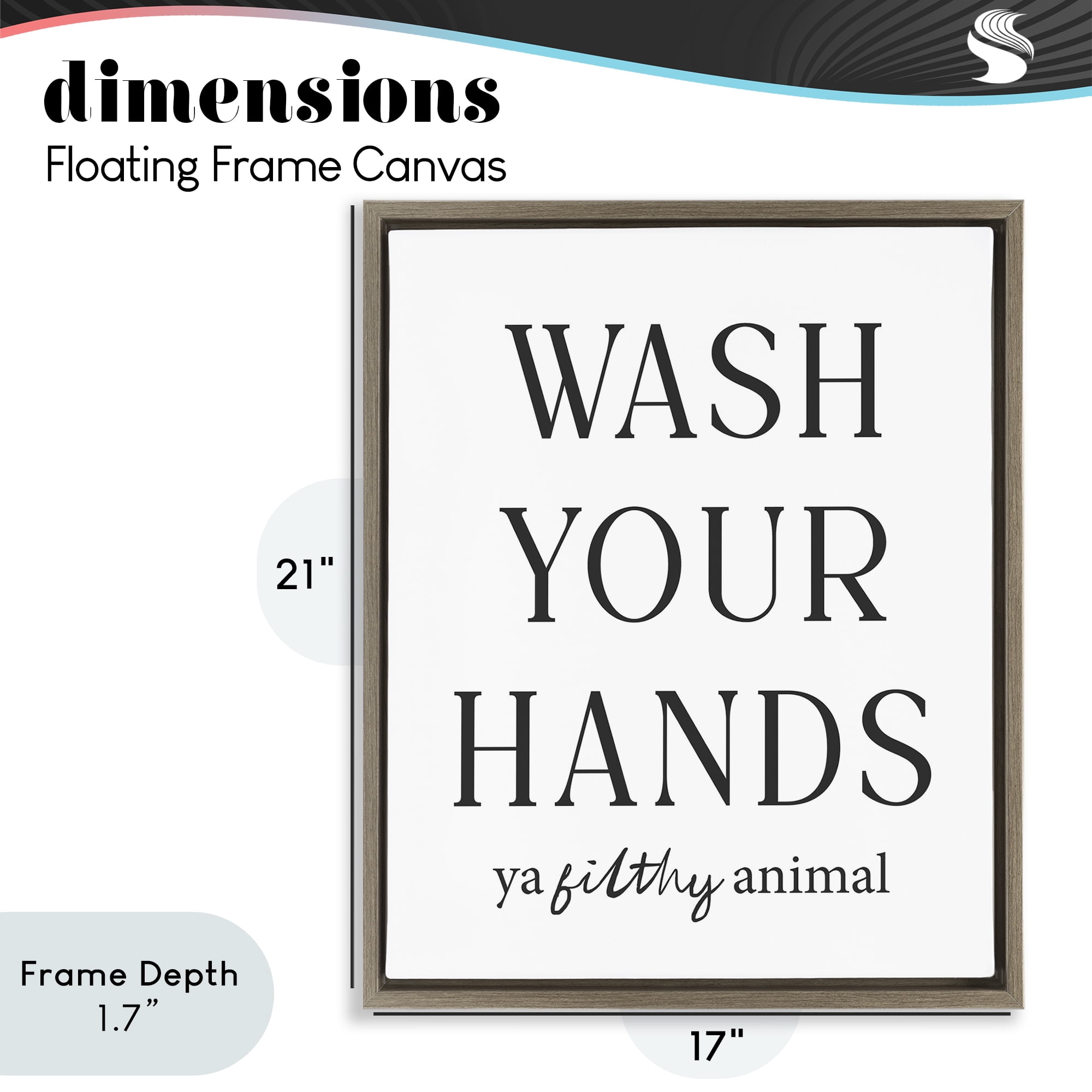 Stupell Industries Wash Your Hands Funny Reminder Brown Framed Floater Canvas Wall Art, design by Lettered and Lined