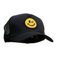 thumbnail image 5 of Winking Smiley Face Patched Solid Cotton Twill 5 panel Mesh Back Cap - Black OSFM, 5 of 5