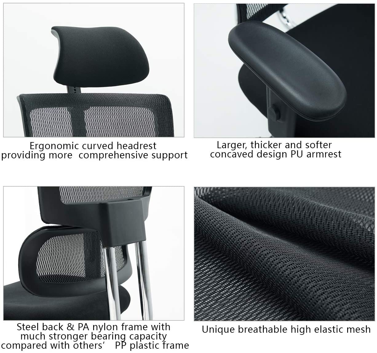 Ticova Ergonomic Office Chair - High Back Desk Chair with Elastic Lumbar Support & Thick Seat Cushion - 140°Reclining & Rocking Mesh Computer Chair with Adjustable Headrest, Armrest - image 4 of 5