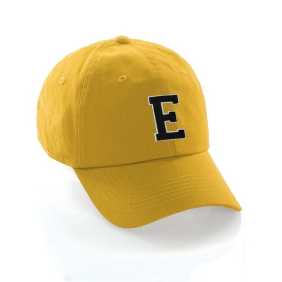 Customized Letter Intial Baseball Hat A to Z Team Colors, Gold Cap White Black