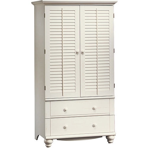 Sauder Harbor View Armoire, Anitiqued White