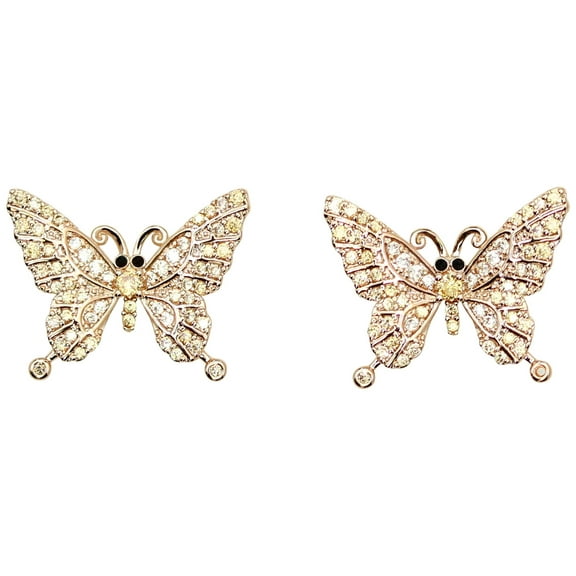 Faship Gorgeous Champagne Yellow CZ Crystal Butterfly Stud Earrings