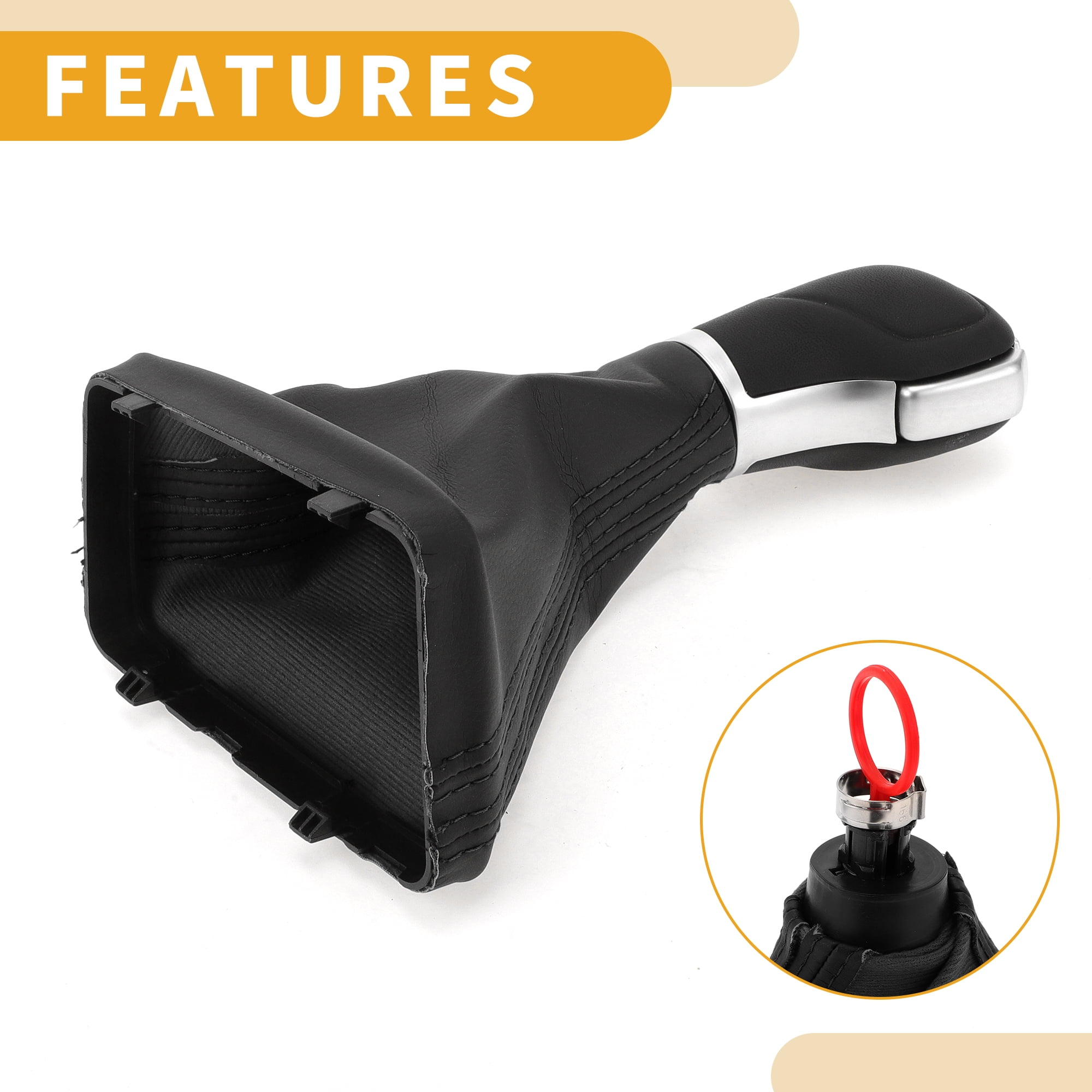 Unique Bargains Automatic Gear Shifter Knob with Cover - Car Shift Lever Knob - for Volkswagen Tiguan 2012-2015 Plastic Faux Leather Black Silver Tone - 1 Pc
