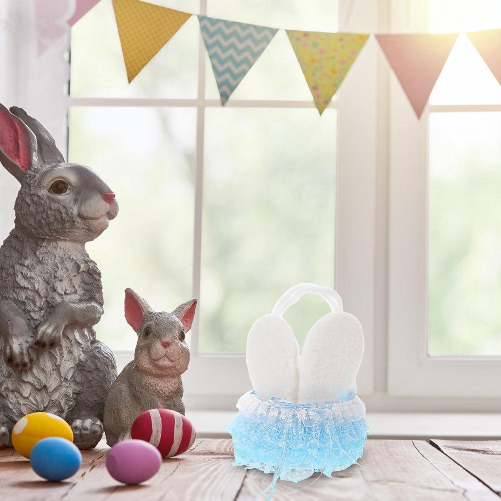 ELAYARD Sky- Easter Bunny Basket with Plastic Mesh - Adorable Party Decoration and Holder