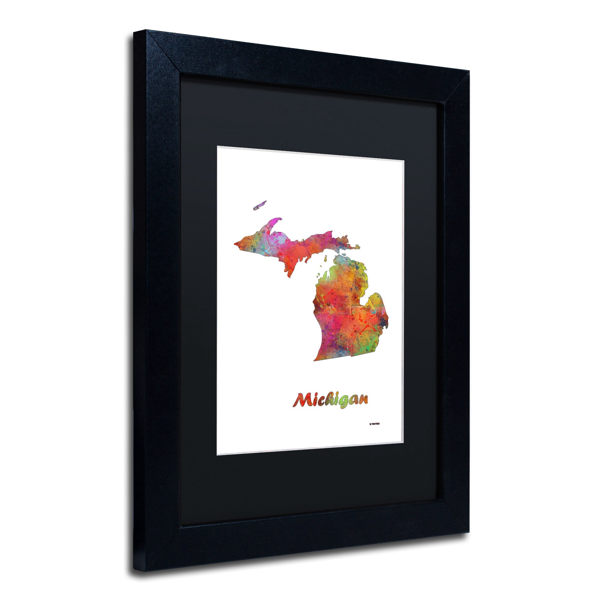 Trademark Fine Art Landscapes Matted Framed Art ' Michigan State Map-1 ' by Marlene Watson