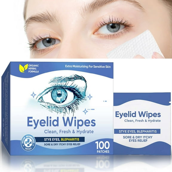 Eyelid Wipes Cleansing Wipes for Dry Eyes – Rinse Free Eye Lid Cleaning Wipes, Individually Wrapped Travel Eye Wipes, 100 Count