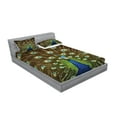 thumbnail image 2 of Peacock Fitted Sheet & Pillow Sham Set, Portrait of Animal Feathers out Vibrant Colors Birds Summer Garden, Decorative Printed 6 Piece Bedding Decor Set, Full, Navy Blue Green Brown, by Ambesonne, 2 of 3
