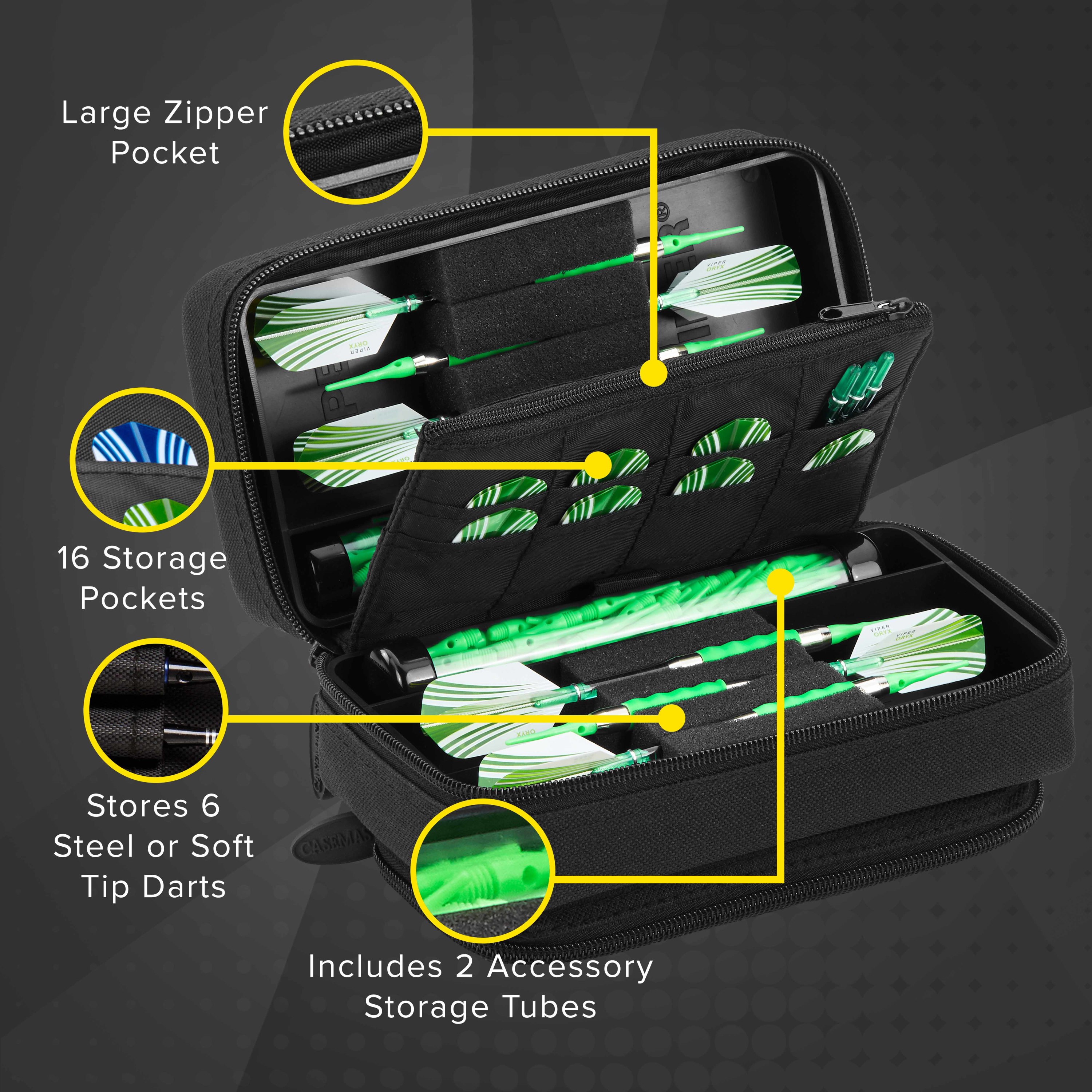 Casemaster Plazma Pro Dart Case with Black Zipper and Phone Pocket