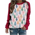 thumbnail image 2 of pimelu Christmas Sweater Clearance Womens Christmas Tops Ladies Fashion Christmas Tree Print Color Block Pullover Shirt Girls Raglan Long Sleeve Crewneck Sweatshirt, 2 of 3