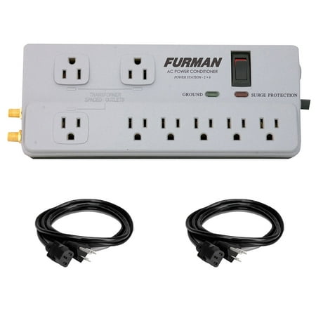 Furman PST-2+6 Power Station Home Theater Power Conditioner with (2) Extension Cable (18 AWG, Black, 3')