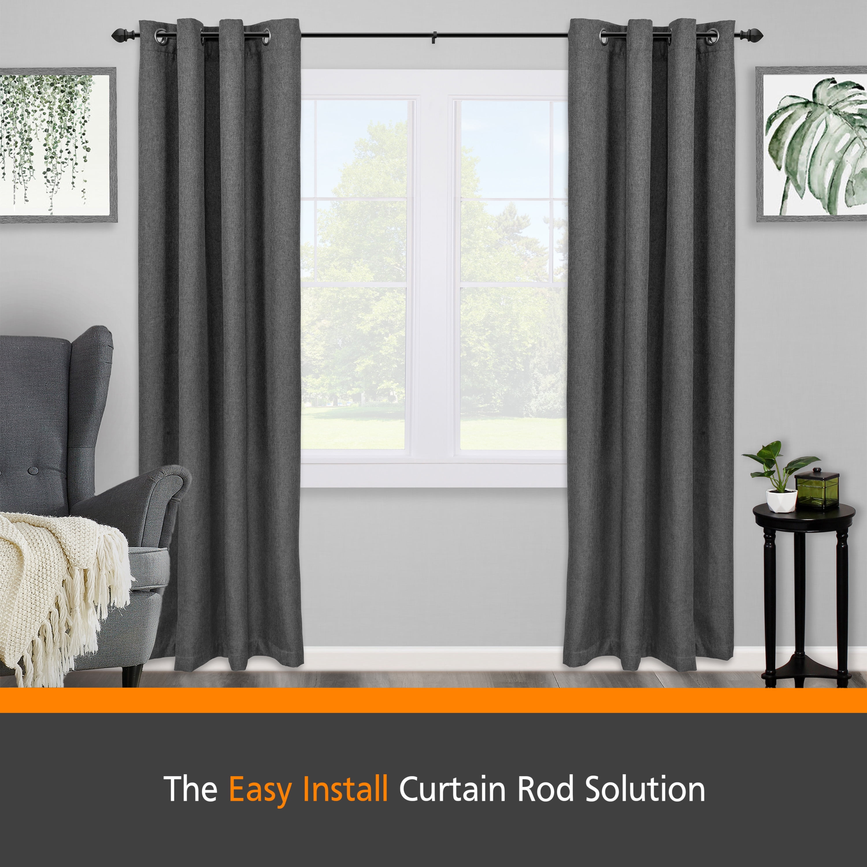 Kenney® Waverly 3/4" Fast Fit™ Easy Install Decorative Window Curtain Rod, 42-120", Black
