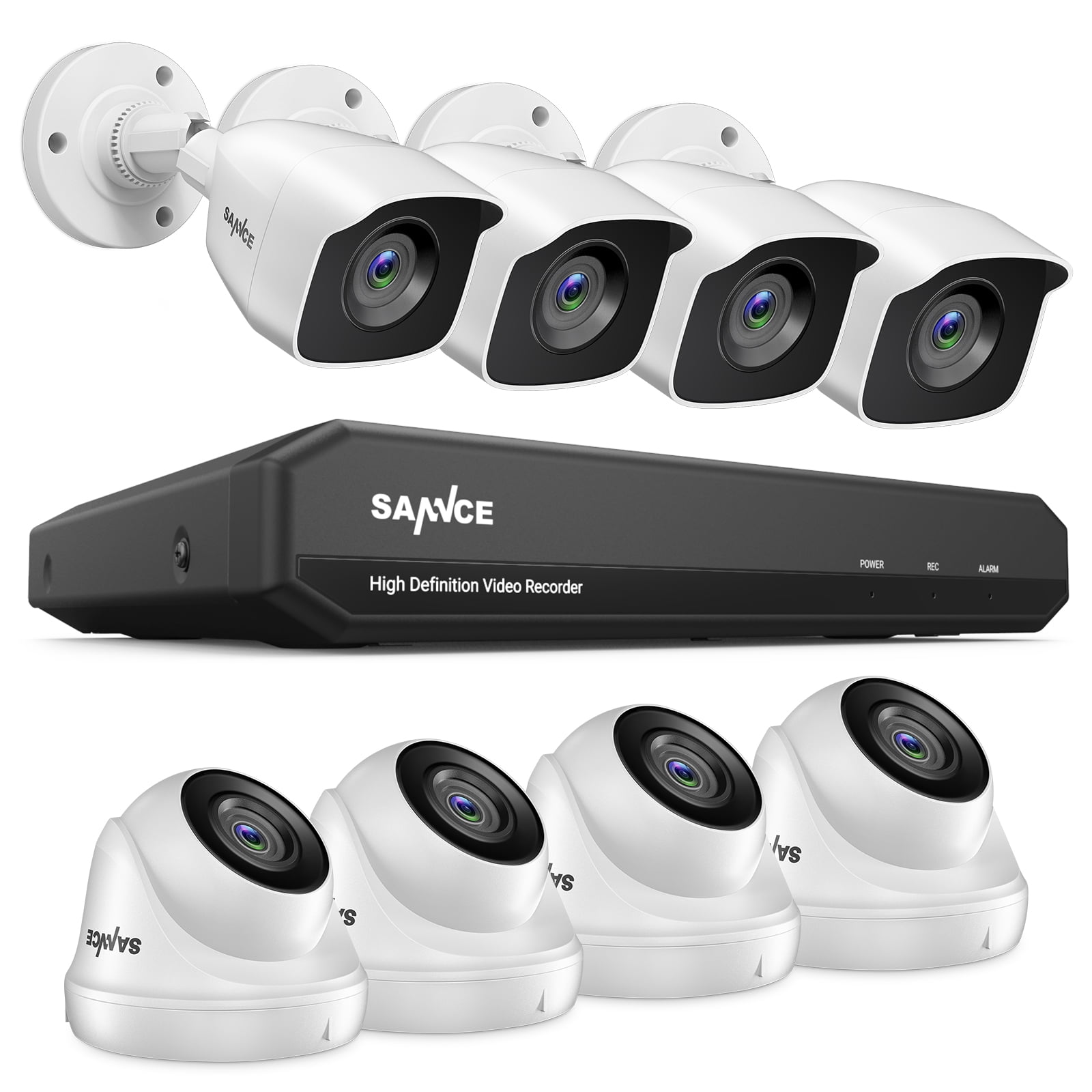 SANNCE Security Camera System CCTV, 8 Channel 5in1 DVR with 8 Wired