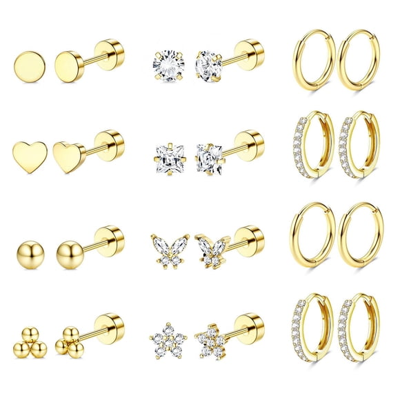 Juego de Aretes Jstyle en Acero Quirúrgico Hipoalergénico con Baño de Oro 14K