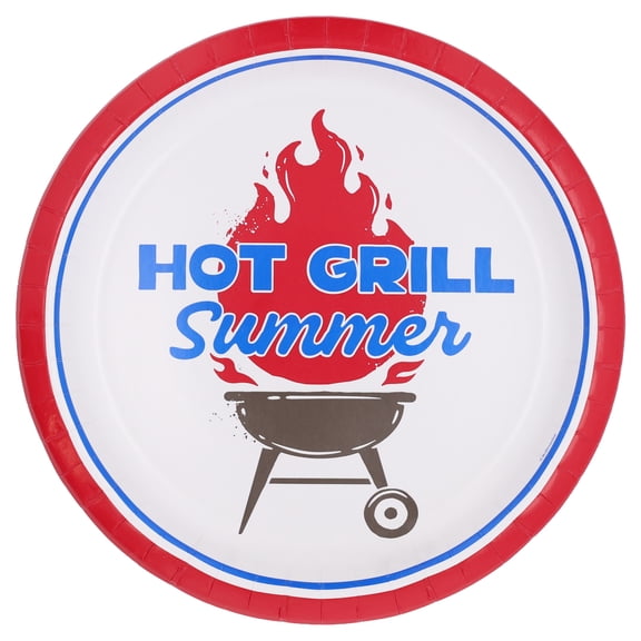 Way to Celebrate Patriotic Hot Grill Summer Paper Plates, 9", Multicolor, 8 Count