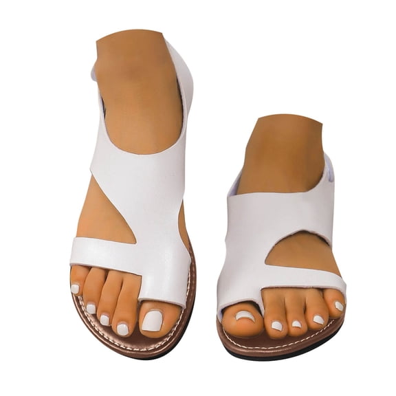 Modstep Summer Flat Sandals for Women Toe Ring Comfortable Walking Dressy Slides 2026 Orthopedic Leather Casual Shoes Size 8.5 White