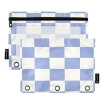 ALAZA 2 Pack Pencil Pouch Blue Checkered Grid Pattern Pencil Case for 3 Ring Binder Clear Window Pencil Bag Organizers