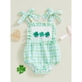thumbnail image 2 of aturustex Toddler Baby Boys Girls Bubble Rompers 0 3M 6M 9M 12M 18M Infant Ruffles Plaid Pattern Bodysuits Four-Leaf Clover Bunny Love Heart Embroidermmer Outfits Beachwear for Holiday Party, 2 of 6