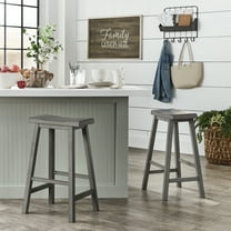 Weston Home Ashby Saddle Seat Backless Wood Bar Stools, Set of 2, Antique Denim