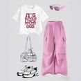 thumbnail image 2 of Toddler Girl Outfits Summer Clothes Set Bow Print Short Sleeve Top and Wide Leg Work Pants Set Kids School Suit 7T 8T 9T 10T 11T, 2 of 4